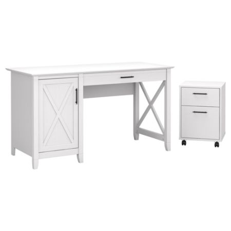 Bush Key West Desk Wfile White Oak Office Depot