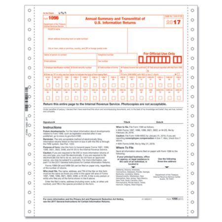 ComplyRight 1096 Transmittal Continuous Tax Forms 2 Part 9 x 11 Pack Of ...