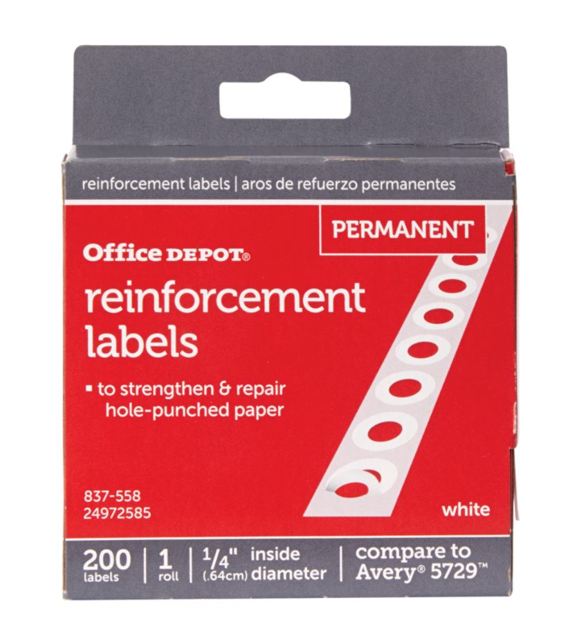 Office Depot&reg; Brand Permanent Self-Adhesive Reinforcement Labels, 1/4&quot; Diameter, White, Pack Of 200