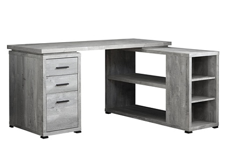 Monarch Specialties L Shaped Computer Desk With Bookshelf Gray