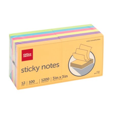 Office Depot Brand Sticky Notes 3 X 3 Assorted Deep Colors 100 Sheets Per Pad Pack Of 12 Item 843796