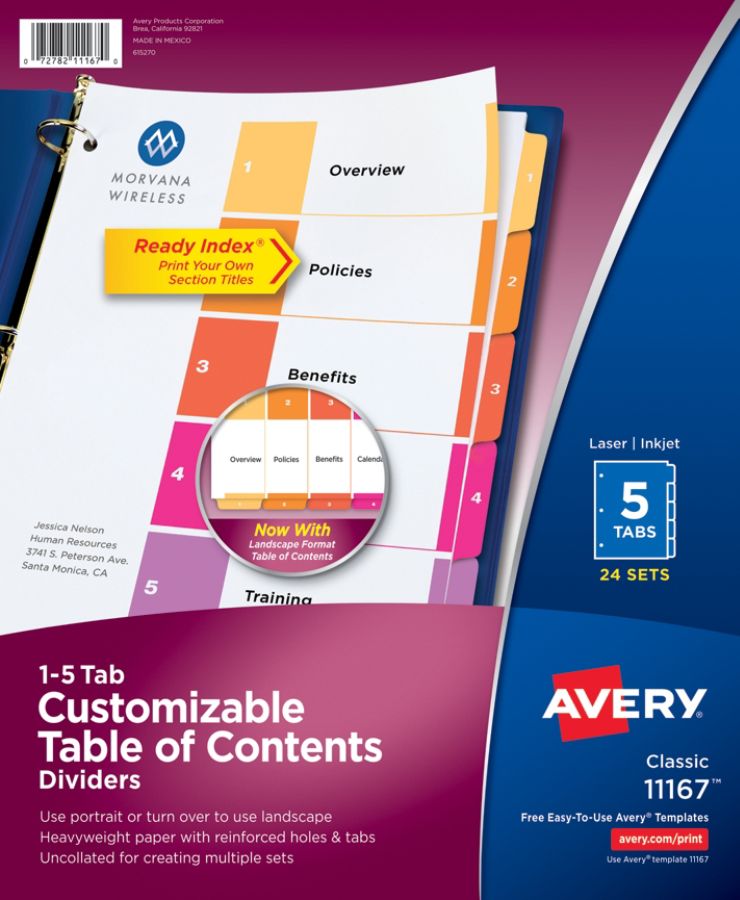 Avery 1 31 Tab 11 X 8 5 Contemporary Multicolor Dividers 11129