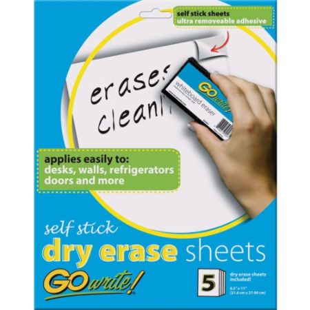 GoWrite Self Stick Dry Erase Sheets 8 12 x 11 Pack Of 5 Sheets by ...