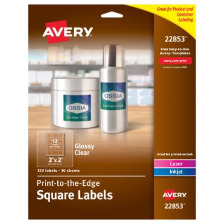 Avery Print To The Edge Labels 22853 Square 2 X 2 Glossy Clear Pack Of 120 Item 865211