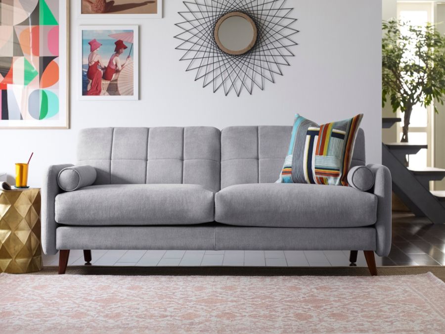Elle Decor Natalie Mid Century Modern Sofa Light Gray Chestnut