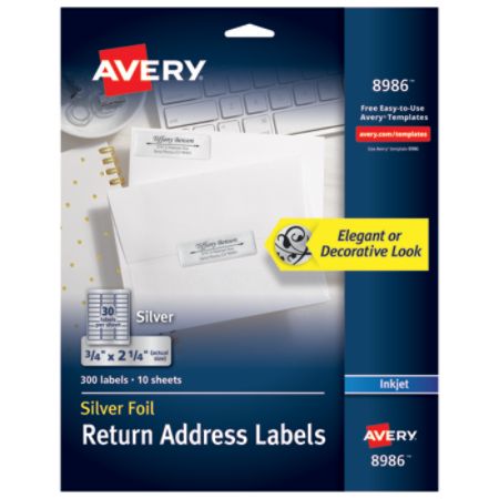 Avery Permanent Inkjet Foil Mailing Labels 8986 3 4 X 2 1 4 Silver Pack Of 300 Item 886431