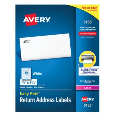 Avery Easy Peel Permanent Laser Address Labels Return 2 3 X 1 3 4 Fsc Certified White Box Of 6 000 Item 891340