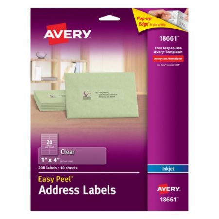 Avery Easy Peel Permanent Address Labels 18661 1 X 4 Matte Clear Pack Of 200 Item 891850