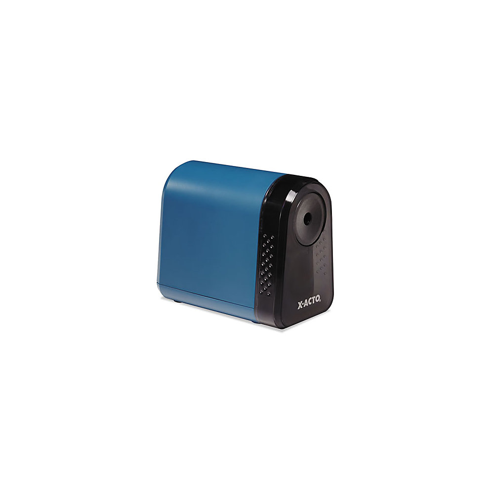 Electric pencil sharpener features carbon steel-sharpened blades, a jam-proof design and nonskid rubber feet. Pencil Saver prevents oversharpening. Thermal overload shuts motor off before overheating. Pencil sharpener automatically resets when cool. UL listed.