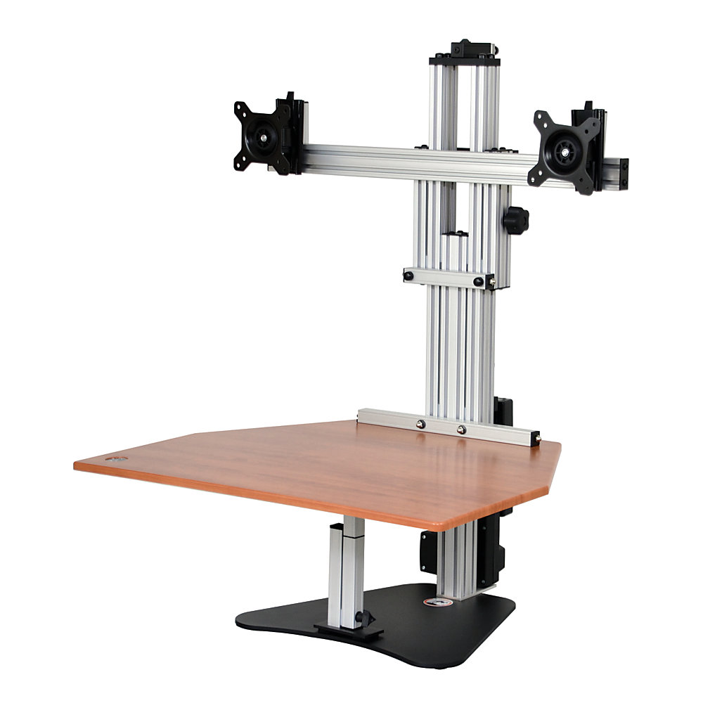 Standing and moving during the day can provide a wide array of health benefits over sitting all day long. This adjustable stand lets you stand for portions of the day, and then sit when you start to tire. Accommodates 2 monitors weighing up to 10 lb and measuring 25