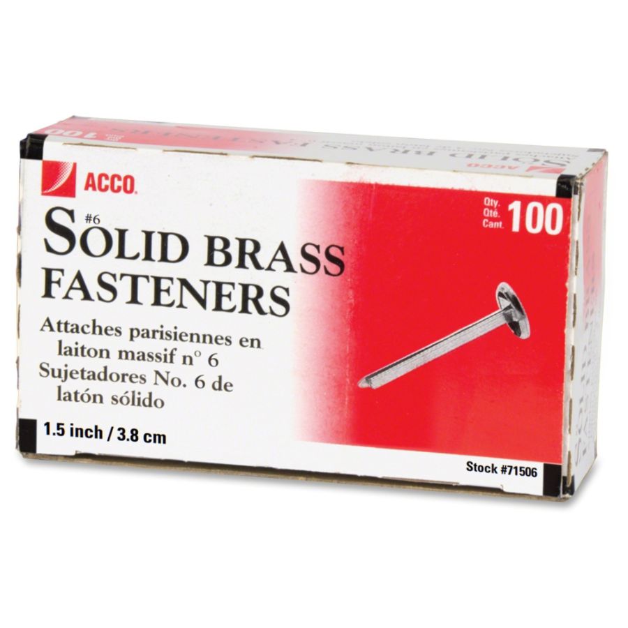 ACCO Round Head Solid Brass Fasteners No. 6R 1 12 Box Of 100 by Office ...