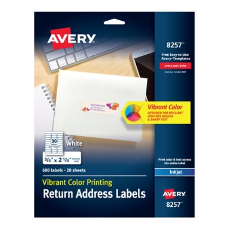 Avery Color Printing Labels 8257 34 x 2 14 Matte White Pack Of 600 - Office Depot