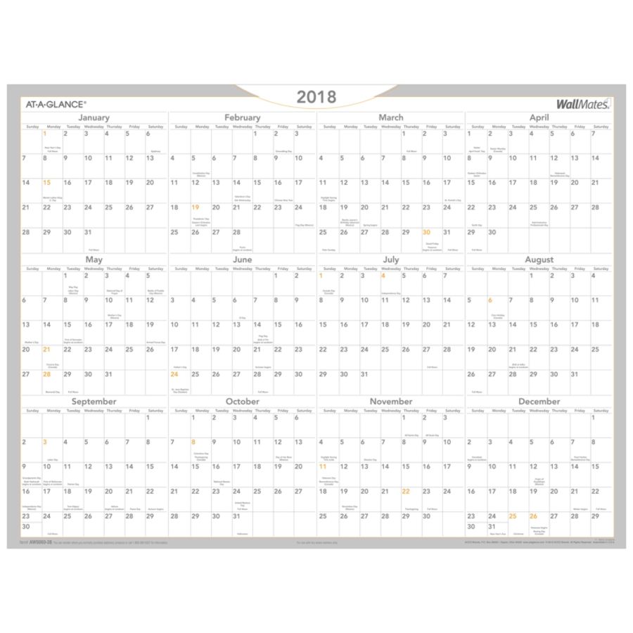 AT A GLANCE WallMates Dry Erase Yearly Calendar 24 x 18 White January