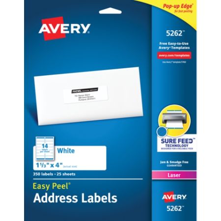 Avery Easy Peel Permanent Laser Address Labels 1 1 3 X 4 Fsc Certified White Pack Of 350 Item 916486