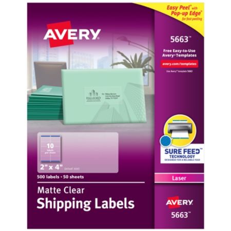 Avery Easy Peel Permanent Laser Address Labels 5663 2 X 4 Clear Pack Of 500 Item 916502