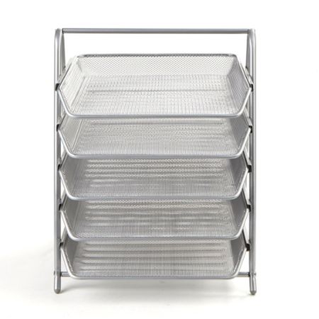 Mind Reader Steel Mesh Paper Tray Desk Organizer 4 Tiers Silver