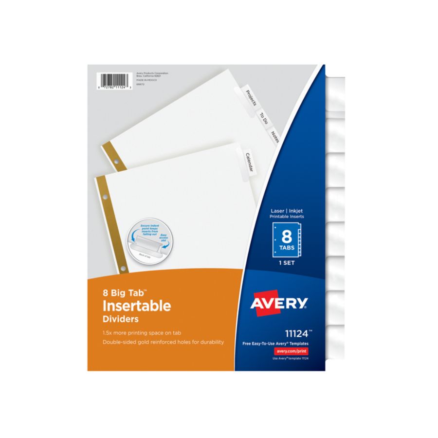 Avery Big Tab Insertable Dividers Gold Reinforced WhiteClear 8 Tab by ...