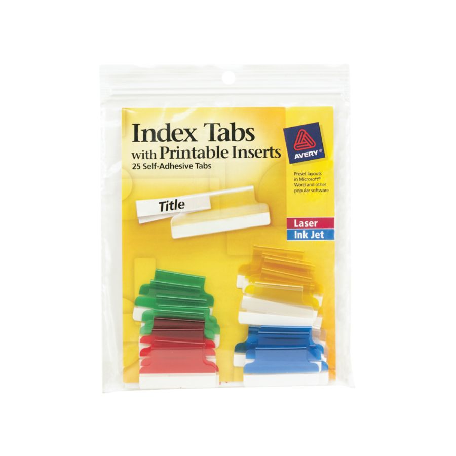 Avery Self Adhesive Index Tabs With Printable Inserts 1 Assorted Pack ...