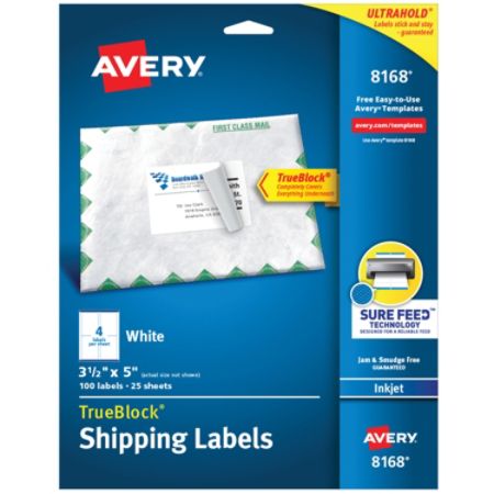 Avery Trueblock Permanent Inkjet Shipping Labels 8168 3 1 3 X 5 White Pack Of 100 Item 934713