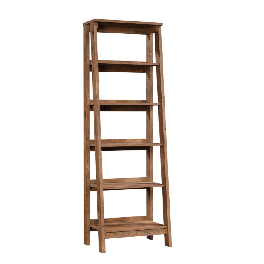 71&#34; Trestle 5 Shelf Bookcase Vintage Oak - Sauder: Mid-Century Modern, Display Storage
