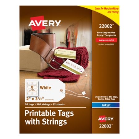 Avery Printable Tags With Strings Rectangle 2 X 3 1 2 White Pack Of 96 Item 941602