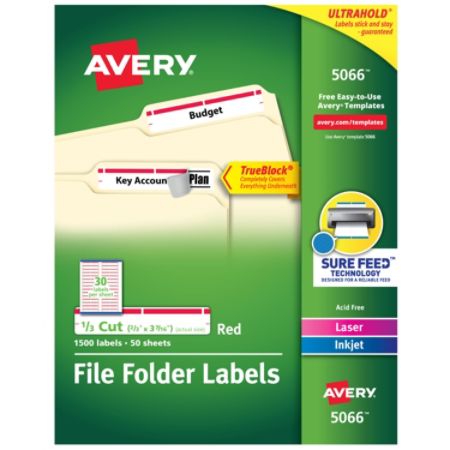 Avery Trueblock Permanent Inkjet Laser File Folder Labels 5066 2 3 X 3 7 16 Red Box Of 1 500 Item 944256