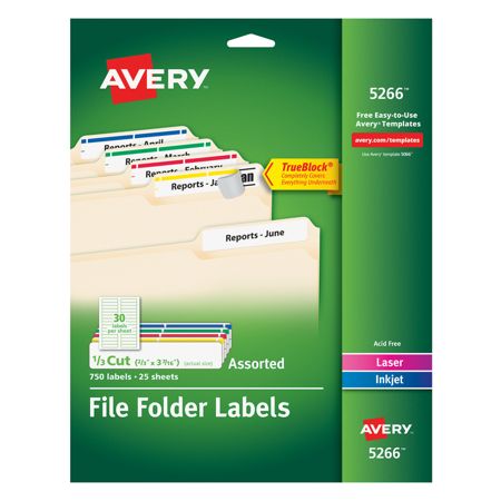 Avery TrueBlock Permanent InkjetLaser File Folder Labels ...