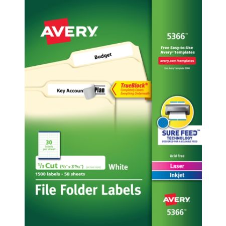 Avery Trueblock Permanent Inkjet Laser File Folder Labels 5366 2 3 X 3 7 16 White Box Of 1 500 Item 944272