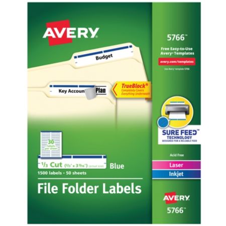 Avery Trueblock Permanent Inkjet Laser File Folder Labels 5766 2 3 X 3 7 16 Blue Box Of 1 500 Item 944280