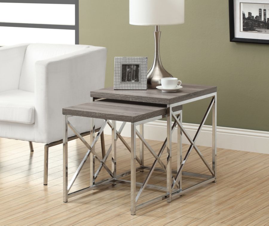 Monarch Specialties 2 Piece Nesting Table Set With Criss Cross