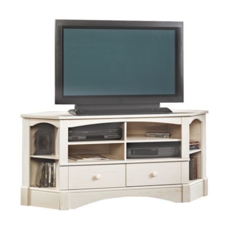 Sauder Harbor View Corner Entertainment Credenza Antiqued White