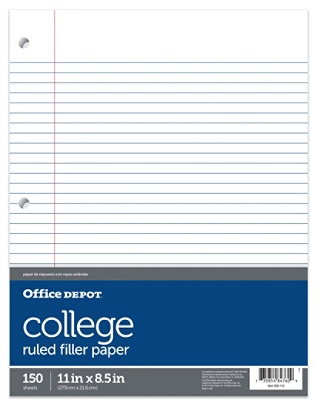 Office Depot Brand Notebook Filler Paper College Ruled 8 12 X 11 3