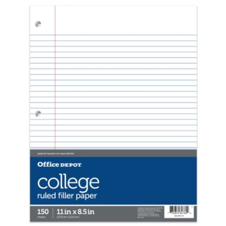 Office Depot Brand Notebook Filler Paper College Ruled 8 12 X 11 3 Hole Punched White Pack Of 150 Sheets Item 956112