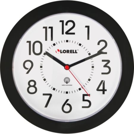 Lorell 9 Round Radio Controlled Profile Wall Clock Black - Office Depot