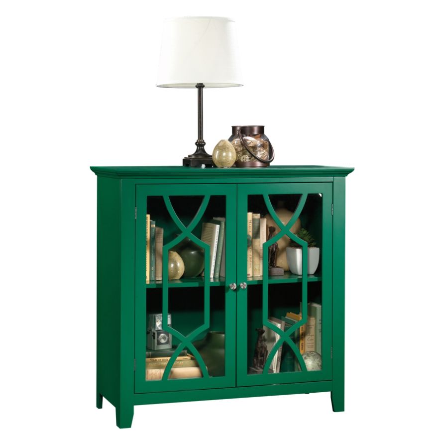 Sauder Shoal Creek Display Cabinet 2 Shelves Emerald Green Zerbee