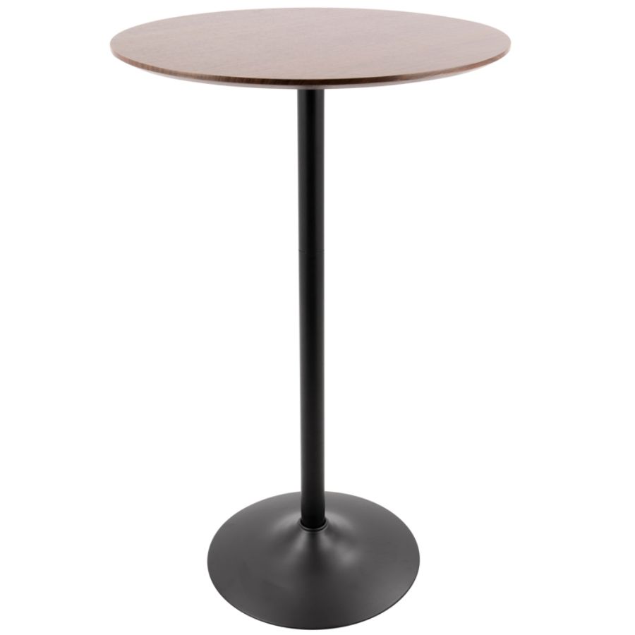 LumiSource Pebble Mid-Century Modern Bar Height Table Walnut/Black : Rustic Style, Round Top, Metal Pedestal Base