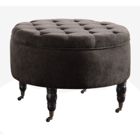 Elle D Cor Quinn Round Tufted Ottoman Classic Pewter Office Depot