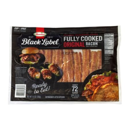 Hormel Black Label Fully Cooked Bacon 9.5 Oz Pack Of 72 Pieces - Office ...