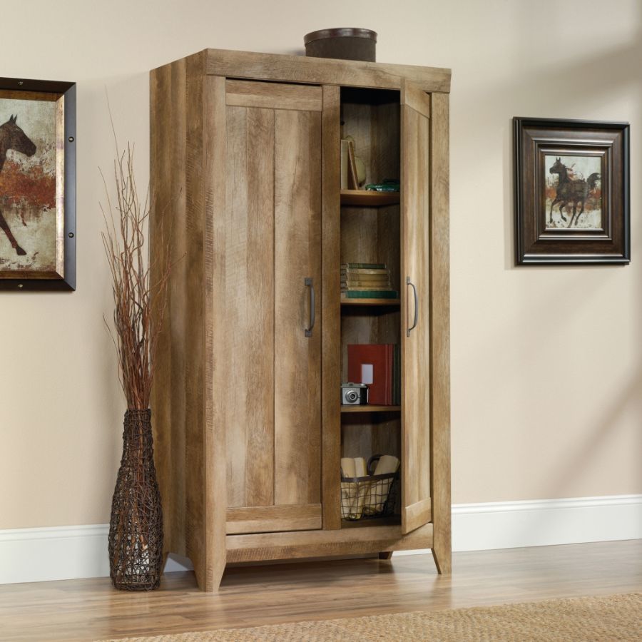 Sauder Adept Wide Wood Storage Cabinet Craftsman Oak Zerbee