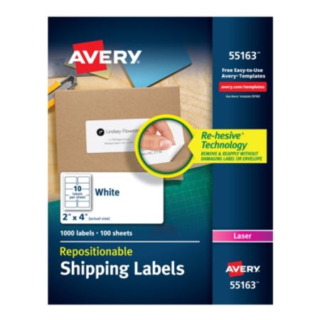 Avery Repositionable Permanent Shipping Labels 55163 2 X 4 White