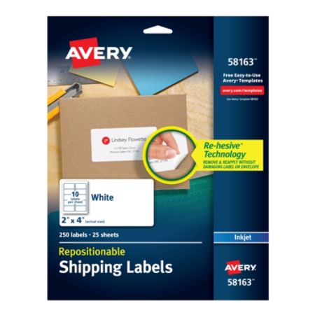 Avery Repositionable Inkjet Shipping Labels 58163 2 x 4 White Pack Of ...