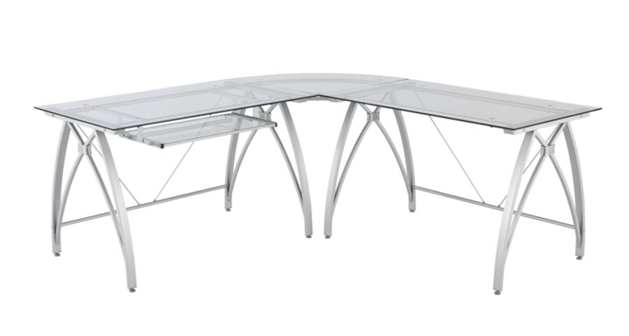 Realspace Vista Glass 76 W L Shaped Desk Silver Zerbee