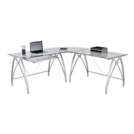 Realspace Vista Glass 76 W Desk Silver Office Depot