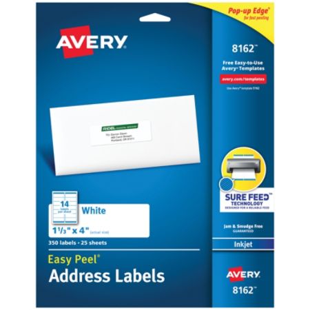Avery Easy Peel White Inkjet Address Labels 8162 1 1 3 X 4 Box Of 350 Item 983924