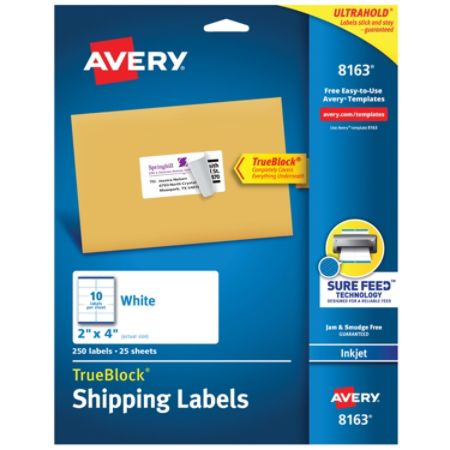 Avery Trueblock Permanent Inkjet Shipping Labels 8163 2 X 4 White Pack Of 250 Item 983932