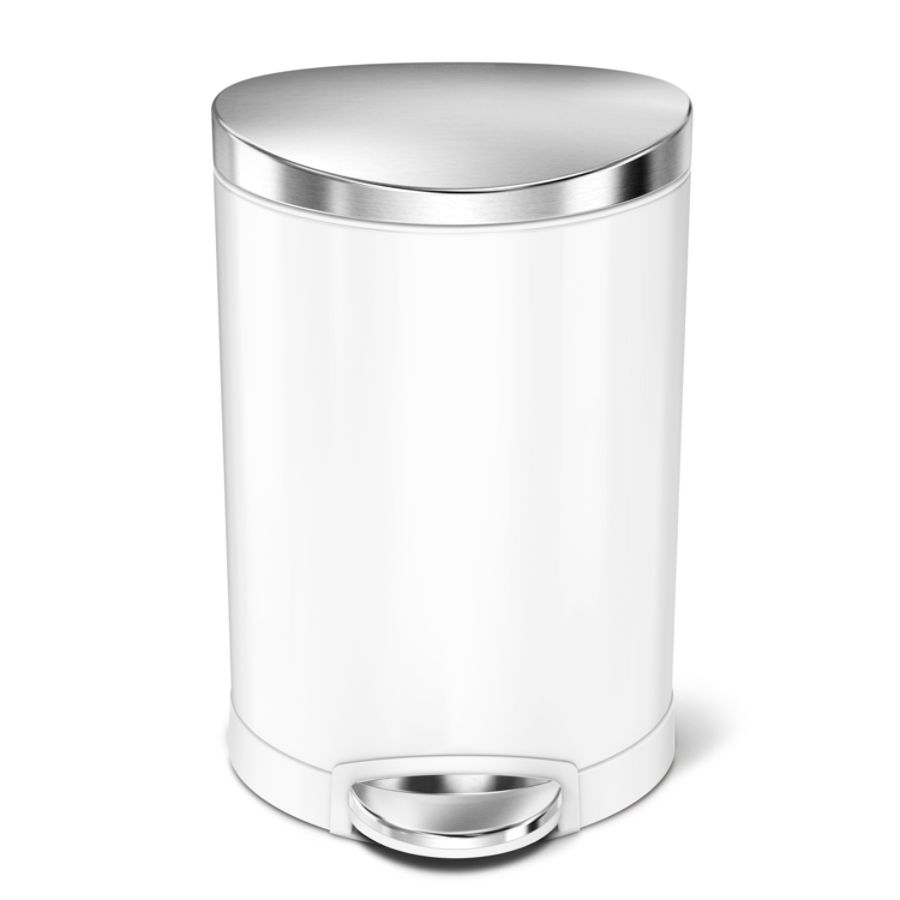 simplehuman 6-Liter /1.6-Gallon Mini Semi-Round Step Trash Can, White Steel