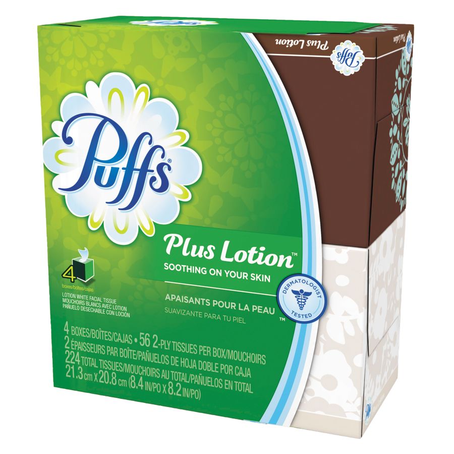 Puffs Plus Lotion 2-Ply Facial Tissues, White, 56 Sheets Per Box, 4 ...
