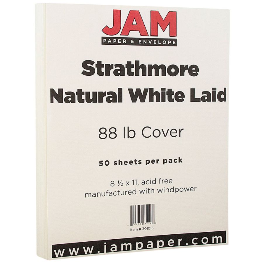 JAM Paper 8.5"x11" Strathmore Cardstock 88lb 50 Sheets Natural White Laid