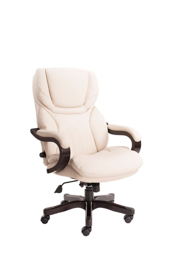 Serta Big And Tall Bonded Leather High Back Office Chair With Upgraded Wood Accents Inspired Ivory Espresso Item 9866981