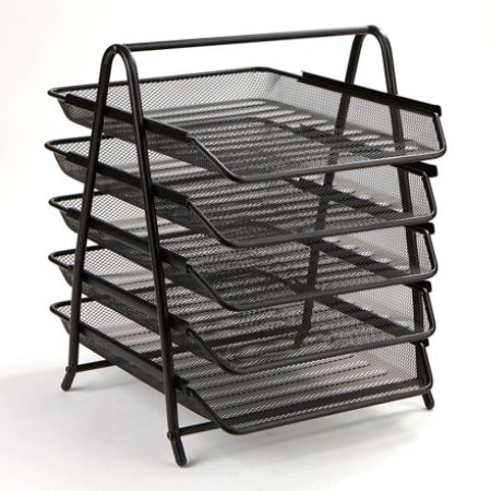 Mind Reader Steel Mesh Paper Tray Desk Organizer 5 Tiers Black